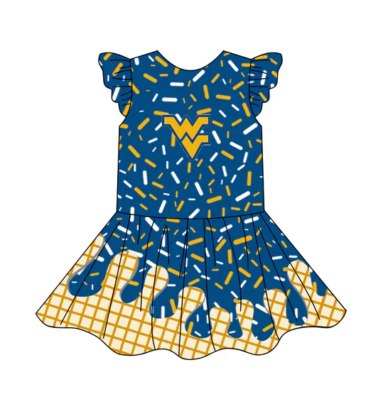 4.24 Preorder (moq 5)Baby Girls Team Ice Cream Drips WV Knee Length Dresses