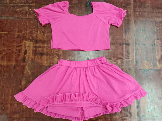 4.24 Preorder moq 5 Baby Girls Pink Short Ruffle Sleeves Top Ruffle Shorts Set