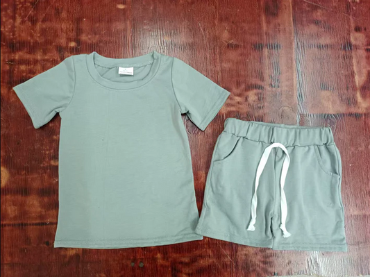 4.25 Preorder moq 5 Baby Boys Green Short Sleeves Top Pocket Short Set