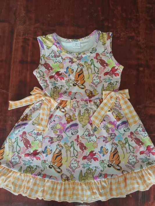 4.26 Preorder moq 5 Baby Girls Sleeveless Cartoon Animals Knee Length Dress