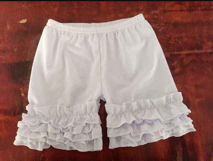4.26 Preorder(moq 5) Baby Girls Summer White Three-layer Ruffle Shorts Bottoms