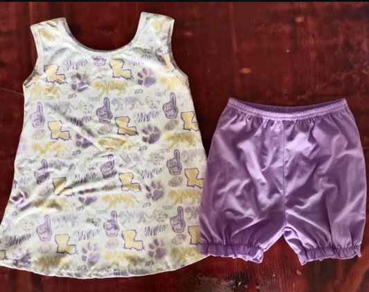 4.28 Preorder moq 5 Baby Girls Sleeveless Lavender Pawl Tunic Ruffle Short Set