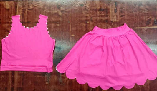 4.28 Preorder moq 5 Baby Girls Sleeveless Hot Pink Vest Top Ruffle Short Skirts Sets