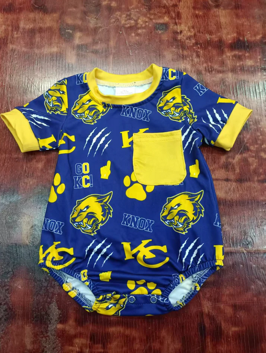 4.28 Preorder moq 5 Baby Boys Short Sleeves Yellow KNOX Pocket Rompers