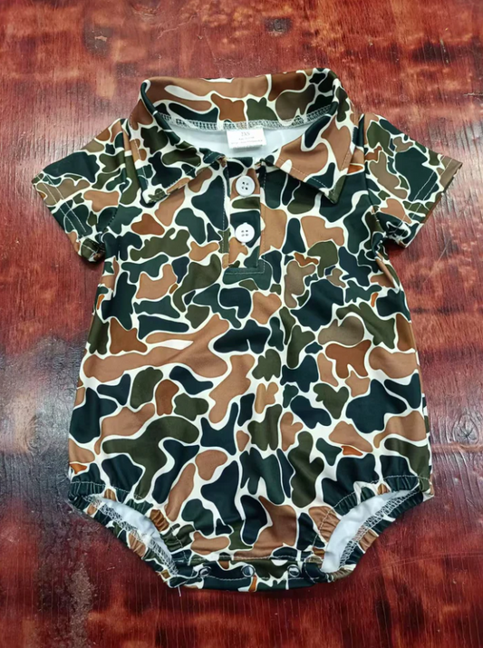 4.28 Preorder moq 5 Baby Boys Short Sleeves Green Brown Camo Button Rompers