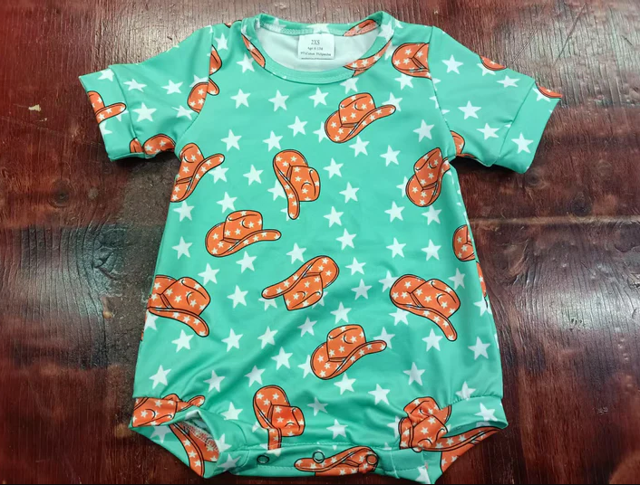 4.28 Preorder moq 5 Baby Boys Aqua Short Sleeves Stars Hats Rompers