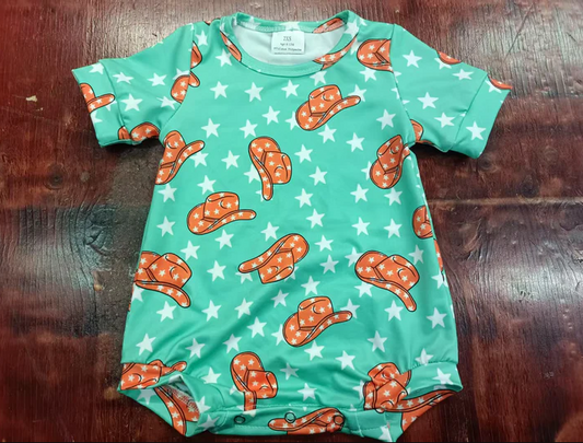 4.28 Preorder moq 5 Baby Boys Aqua Short Sleeves Stars Hats Rompers
