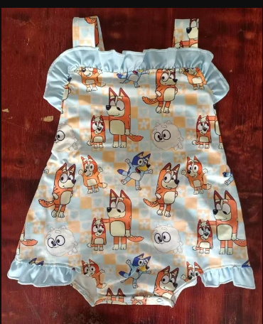 4.28 Preorder moq 5 Baby Girls Strap Cartoon Dogs Ruffle Rompers