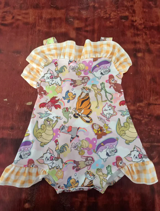 4.28 Preorder moq 5 Baby Girls Strap Cartoon Animals Ruffle Rompers