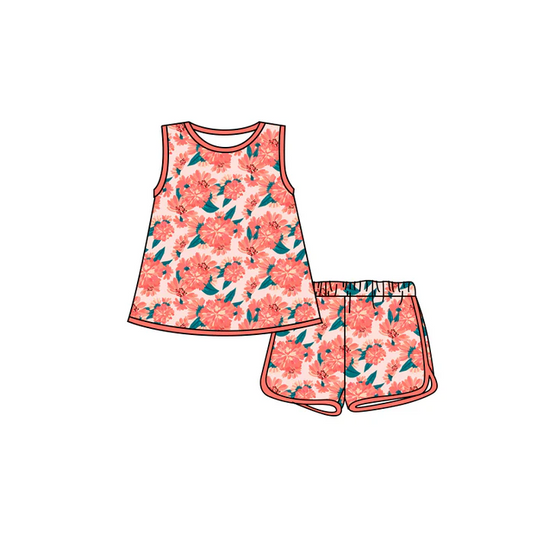 4.29 Preorder moq 5 Baby Girls Sleeveless Peach Floral Tunic Short Set