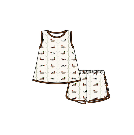 4.29 Preorder moq 5 Baby Girls Sleeveless Ducks Tunic Short Set