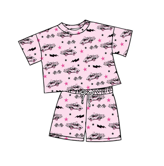 5.2 Preorder moq 5 Baby Girls Pink Cars Top Shorts Outfits Clothes Sets
