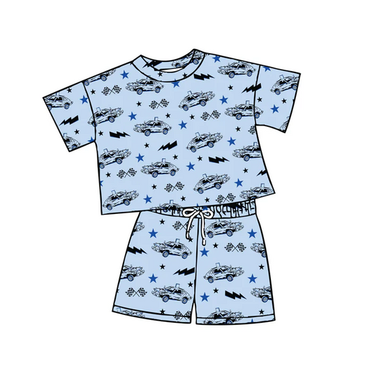 5.2 Preorder moq 5 Baby Boys Light Blue Cars Top Shorts Outfits Clothes Sets