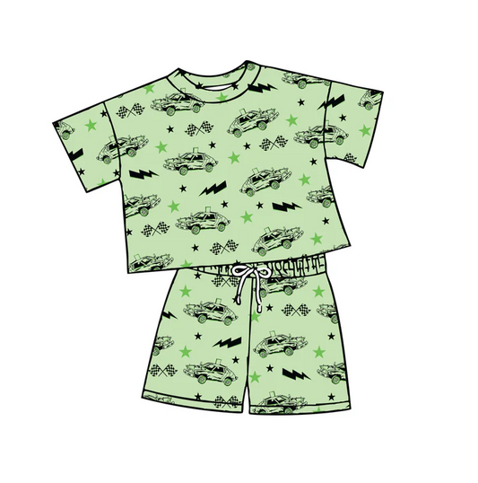 5.2 Preorder moq 5 Baby Boys Green Cars Top Shorts Outfits Clothes Sets
