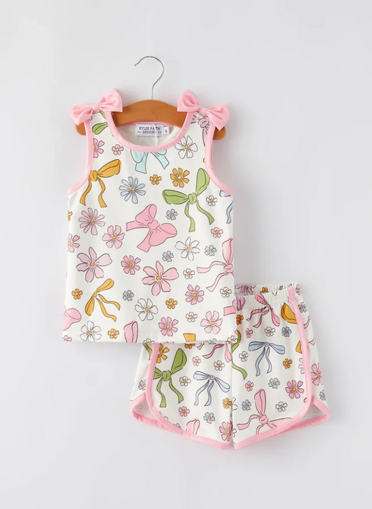 5.2 Preorder moq 5 Baby Girls Pink Bows Top Shorts Outfits Clothes Sets