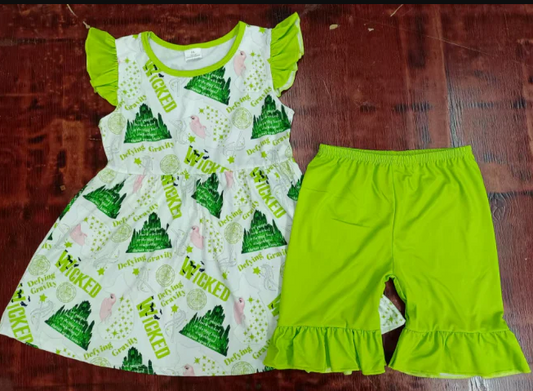 5.2 Preorder moq 5 Baby Girls Aqua Flutter Sleeves Wicked Castle Tunic Ruffle Short Sets
