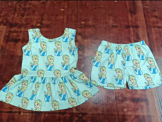 5.2 Preorder moq 5 Baby Girls Blue Sleeveless Princess Tunic Short Set