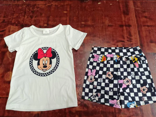 5.2 Preorder moq 5 Baby Boys Short Sleeves Cartoon Mouse Top Black Plaid Short Set