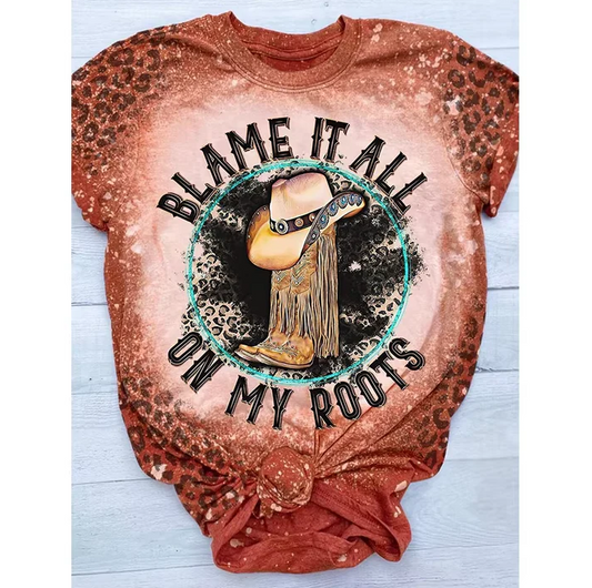 5.5 Preorder moq 5 Adult Women Western Blame It All On My Boots Bleached Tee Shirts Tops