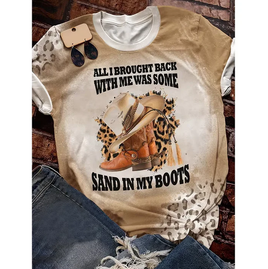 5.5 Preorder moq 5 Adult Women Western Sand In My Boots Bleached Tee Shirts Tops