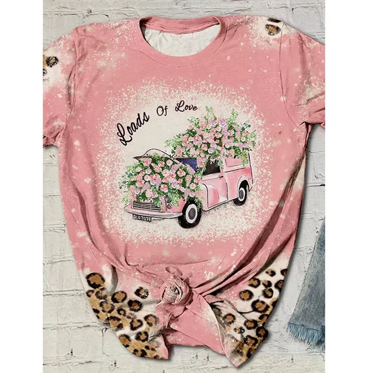 5.5 Preorder moq 5 Adult Women Western Loads of Love Flowers Bleached Tee Shirts Tops