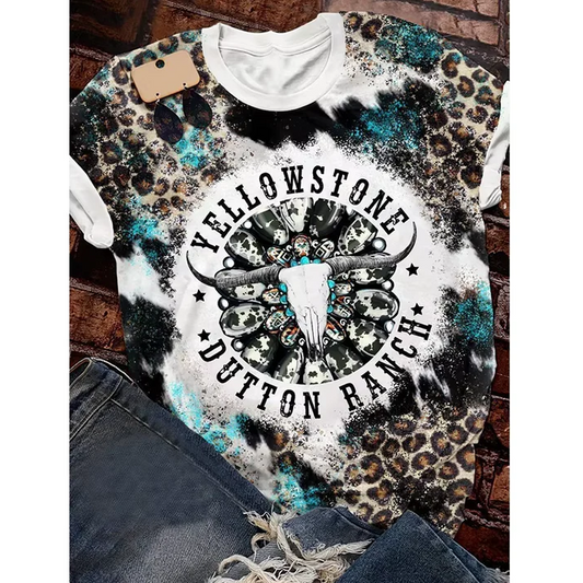 5.5 Preorder moq 5 Adult Women Western Leopard Cow Bleached Tee Shirts Tops