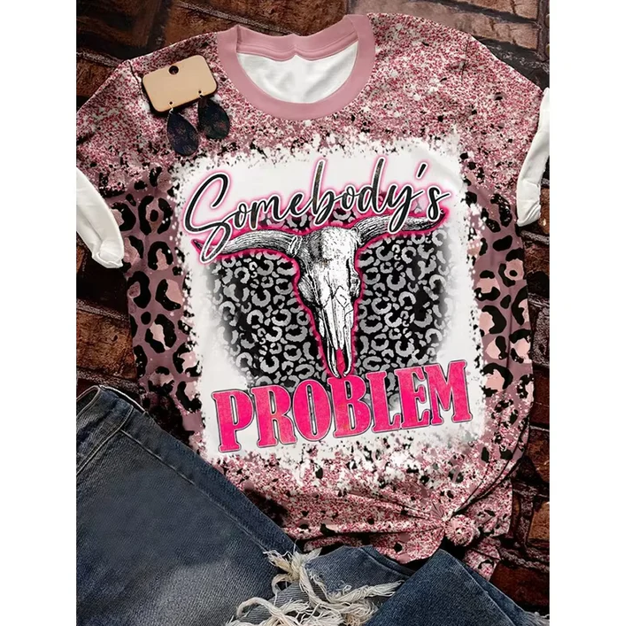 5.5 Preorder moq 5 Adult Women Western Leopard Somebody's Problem Bleached Tee Shirts Tops
