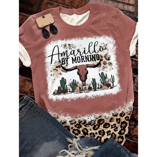 5.5 Preorder moq 5 Adult Women Western Morning Cow Bleached Tee Shirts Tops