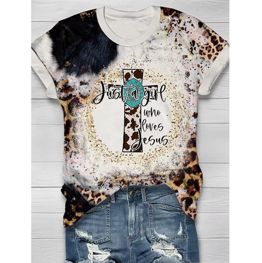 5.5 Preorder moq 5 Adult Women Just A Girl Who Loves Jesus Bleached Tee Shirts Tops