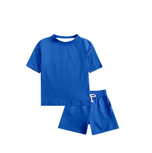 5.5 Preorder moq 5 Baby Boys Blue Cotton Short Sleeves Top Pockets Shorts Sets