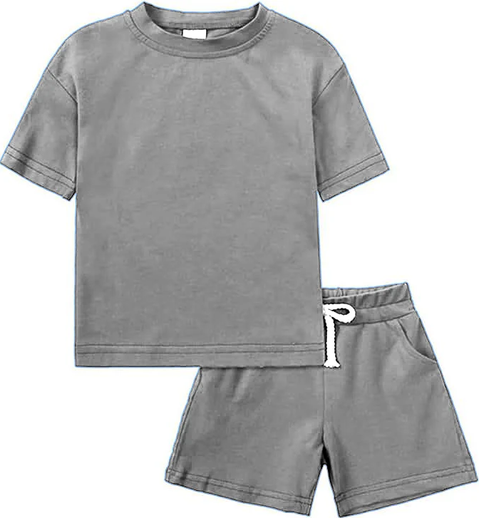 5.5 Preorder moq 5 Baby Boys Grey Cotton Short Sleeves Top Pockets Shorts Sets