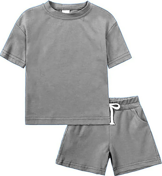 5.5 Preorder moq 5 Baby Boys Grey Cotton Short Sleeves Top Pockets Shorts Sets