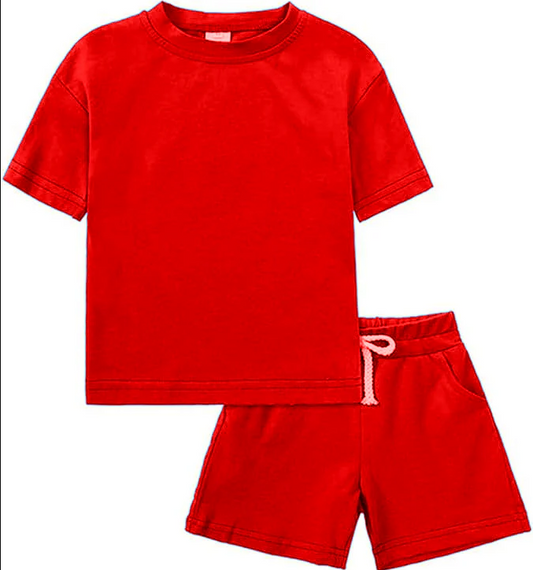 5.5 Preorder moq 5 Baby Boys Red Cotton Short Sleeves Top Pockets Shorts Sets