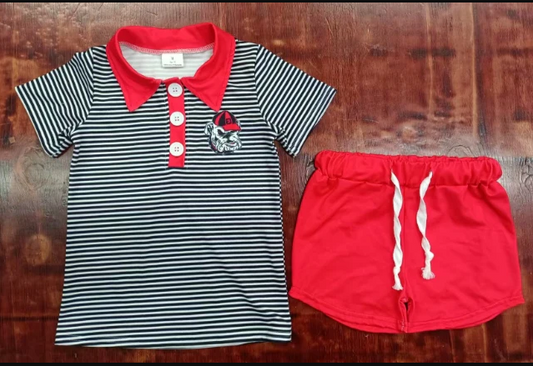 5.6 Preorder moq 5 Baby Boys Short Sleeves Stripe Button Dog Top Short With Belt Set