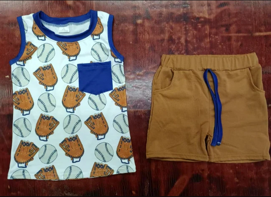 5.6 Preorder moq 5 Baby Girls Sleeveless Baseballs Top Pockets Short With Belt Set