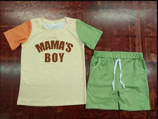 5.6 Preorder moq 5 Baby Boys Short Sleeves Mama's Boy Top Pockets Short With Belt Set