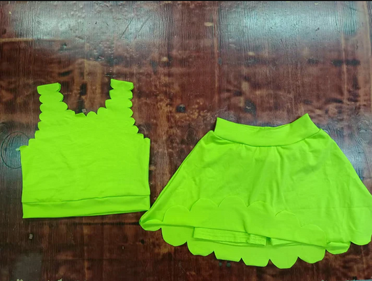 5.6 Preorder moq 5 Baby Girls Green Sleeveless Vests Top Short Skirts Set