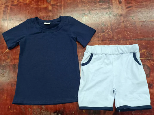 5.6 Preorder moq 5 Baby Boys Navy Short Sleeves Top Pockets Short Set