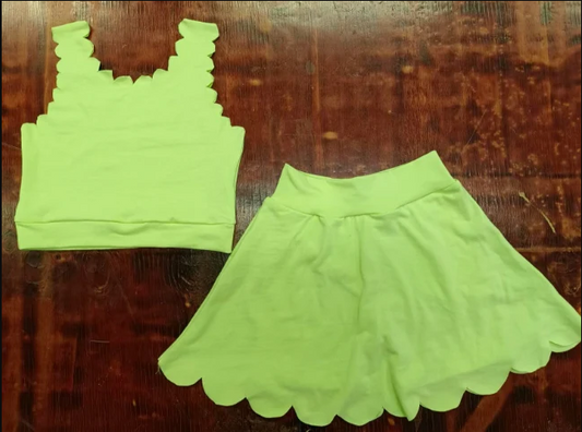 5.6 Preorder moq 5 Baby Girls Green Sleeveless Vests Top Short Skirt Set