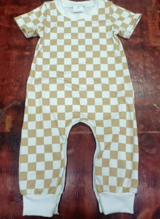 5.6 Preorder moq 5 Baby Boys Short Sleeves Khaki Plaid Pant Rompers