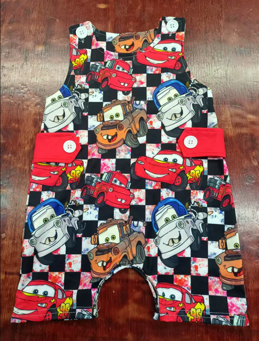 5.6 Preorder moq 5 Baby Boys Sleeveless Cartoon Cars Button Rompers