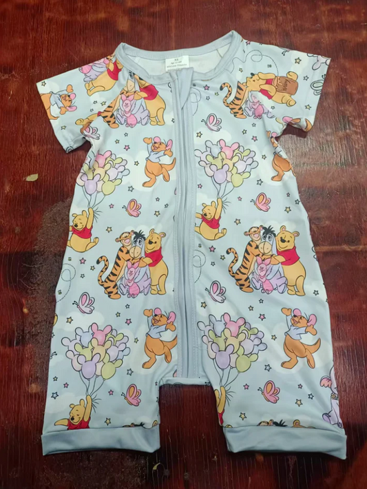 5.6 Preorder moq 5 Baby Boys Short Sleeves Cartoon Bears Balloons Zipper Rompers