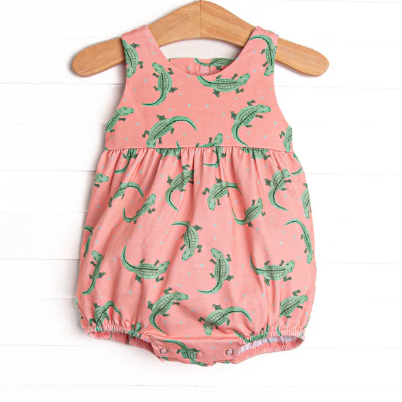 5.7 Preorder moq 5 Baby Boys Peach Sleeveless Crocodiles Rompers