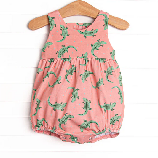 5.7 Preorder moq 5 Baby Boys Peach Sleeveless Crocodiles Rompers