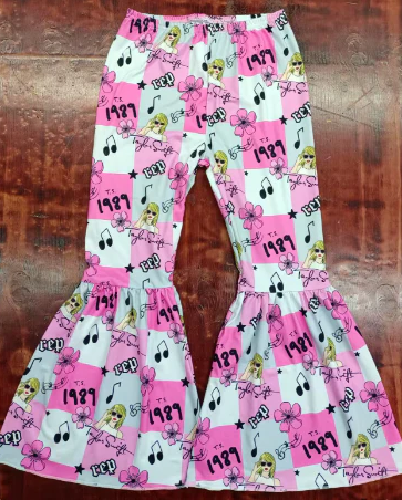 5.7 Preorder moq 5 Baby Girls Pink Plaid 1989 Singers Bell Bottom Pants