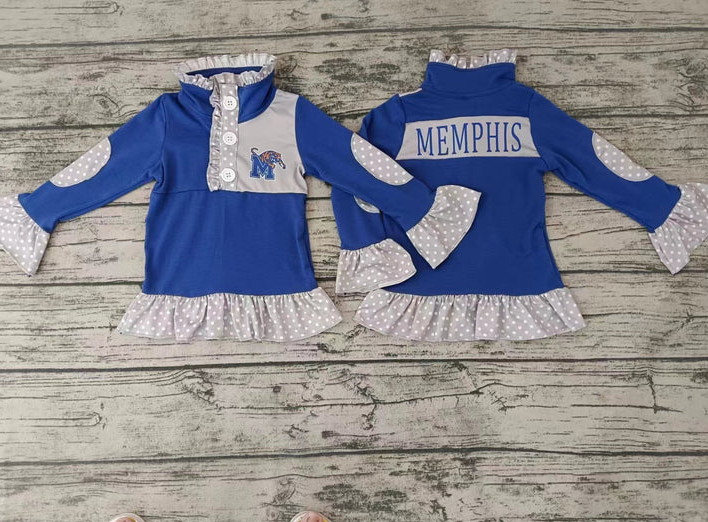 5.8 Baby Girls Team Blue Ruffle Pullover Shirt Tee Shirts preorder(moq 5)