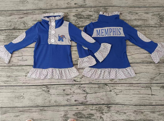 5.8 Baby Girls Team Blue Ruffle Pullover Shirt Tee Shirts preorder(moq 5)