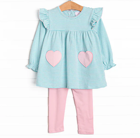 5.8 MOQ 5 Baby Girls Long Sleeves Cakes Aqua Pockets Tunic Legging pants Set Preorder