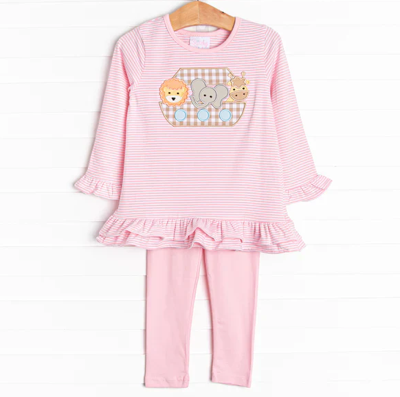 5.8 MOQ 5 Baby Girls Long Sleeves Elephant Lion Tunic Legging Pants Set