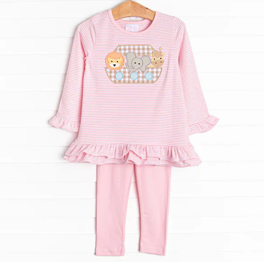 5.8 MOQ 5 Baby Girls Long Sleeves Elephant Lion Tunic Legging Pants Set